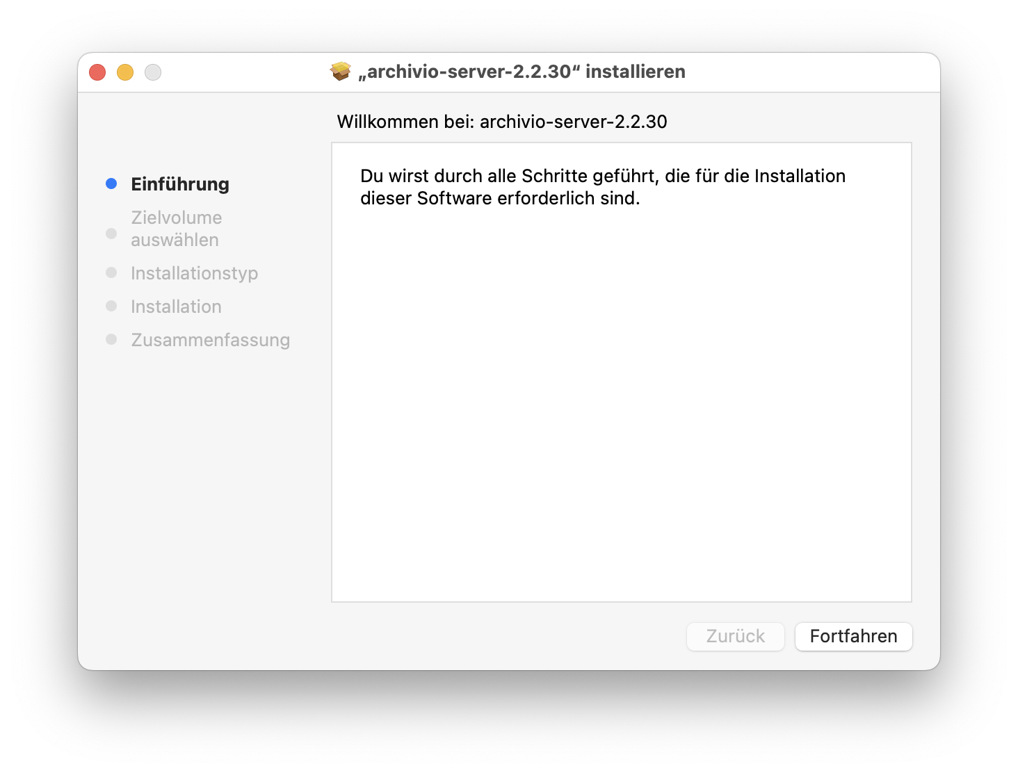 PKG-Installer – Willkommen