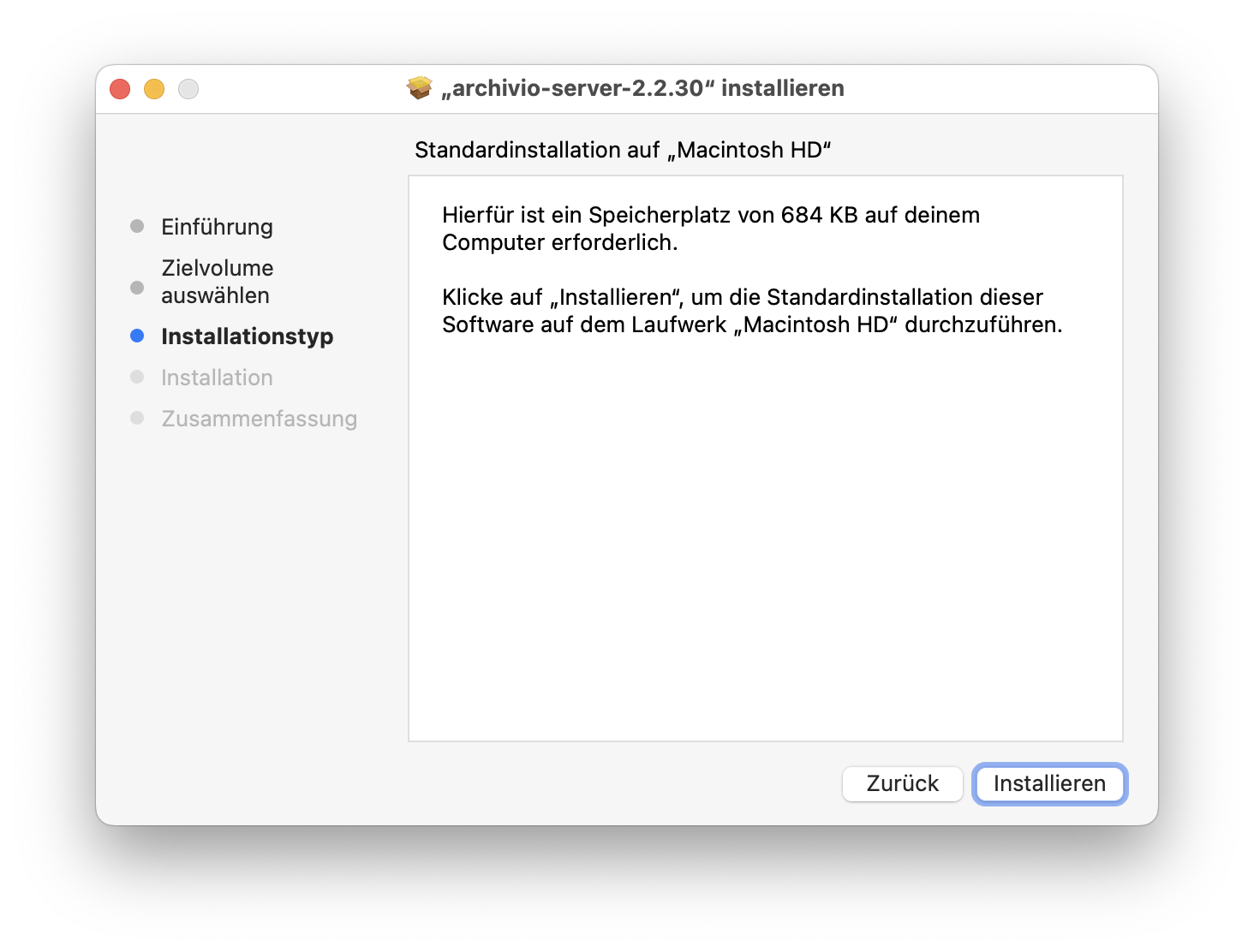 PKG-Installer – Installationstyp
