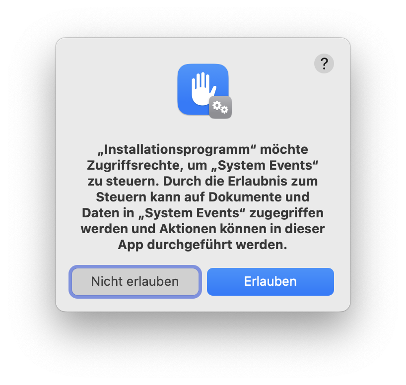 Berechtigungsdialog – System Events erlauben