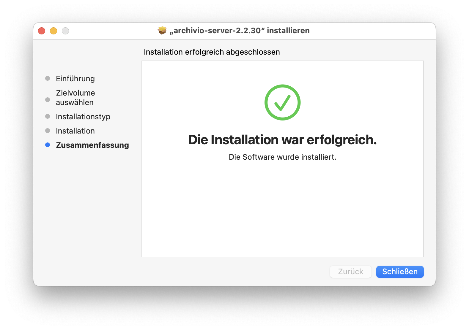 PKG-Installer – Installation erfolgreich